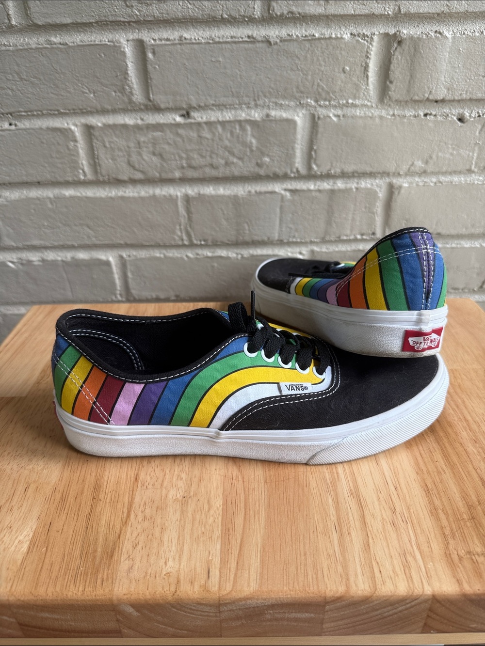 Vans Black Canvas Sneakers with Rainbow Stripe Detail